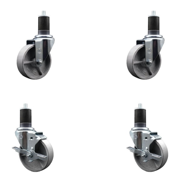 4'' Semi Steel Wheel Swivel 1-5/8'' Expanding Stem Caster Set 2 Brakes, 4PK